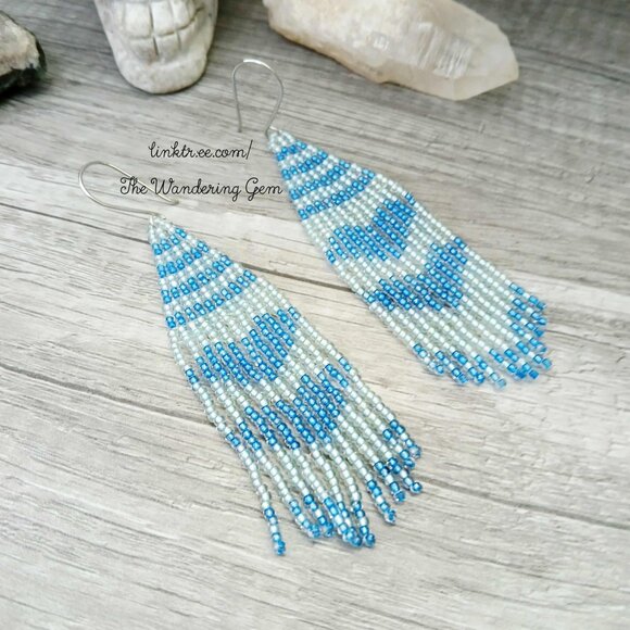 Boho Beaded Heart Fringe Cascade Shoulder Duster Dangle Earrings 4" - Picture 5 of 9